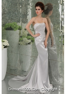 A-line Strapless Sashes and Beadings Silver Prom Dress