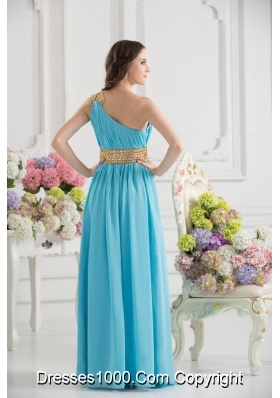 Aqua Blue Empire One Shoulder Floor-length High Slit Prom Dress