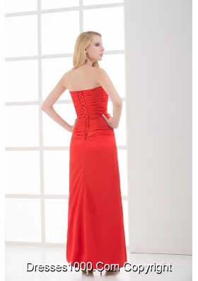 Column Red Sweetheart Sleeveless Beading and Ruching High Slit Prom Dress