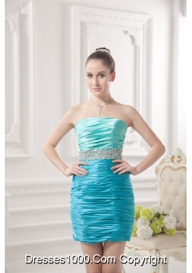 Column Strapless Beading and Ruching Taffeta Prom Dress