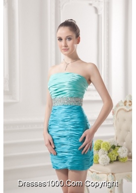 Column Strapless Beading and Ruching Taffeta Prom Dress