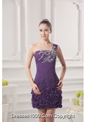 Dark Purple One Shoulder Prom Dress with Beading and Ruffles