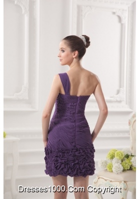 Dark Purple One Shoulder Prom Dress with Beading and Ruffles