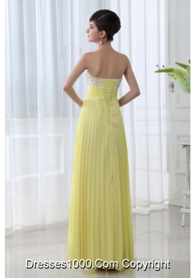 Empire Beading Sweetheart Beading Pleats Yellow Prom Dress