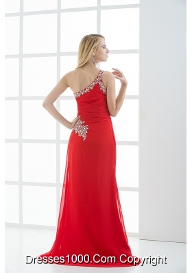 Empire One Shoulder Prom Dress with Beading and Ruching