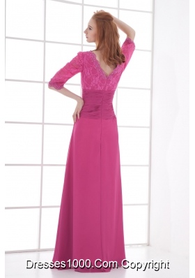 Empire V-neck Half sleevess Lace Pink Prom Dress