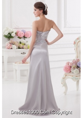 Light Grey Column Sweetheart Prom Dress with Ruching and Beading