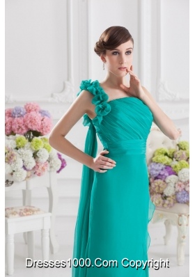 One Shoulder Turquoise Column Handle Made Flowers Prom Dress