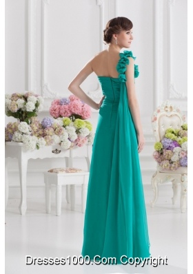 One Shoulder Turquoise Column Handle Made Flowers Prom Dress