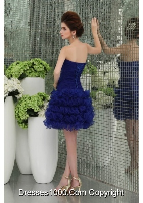 Organza Column Bule Ruffled Layers Bowknot Strapless Prom Dress