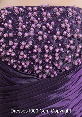 Strapless Floor-length Beading Taffeta Eggplant Purple Prom Dress