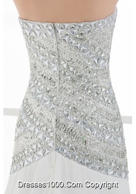 White Sweetheart Empire Beading and Ruching Sleeveless Prom Dress