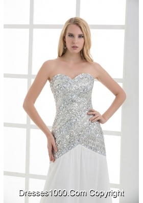 White Sweetheart Empire Beading and Ruching Sleeveless Prom Dress