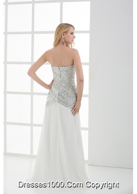 White Sweetheart Empire Beading and Ruching Sleeveless Prom Dress