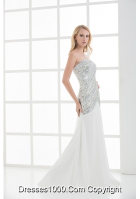 White Sweetheart Empire Beading and Ruching Sleeveless Prom Dress