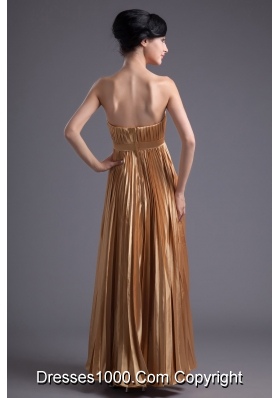 A-line Brown Floor-length Pleats Chiffon Prom Beading Dress