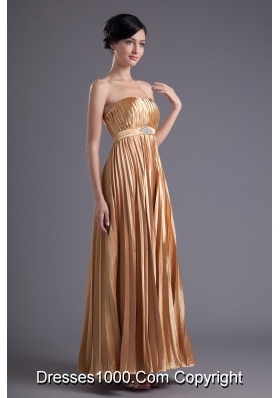 A-line Brown Floor-length Pleats Chiffon Prom Beading Dress