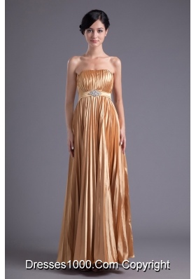 A-line Brown Floor-length Pleats Chiffon Prom Beading Dress