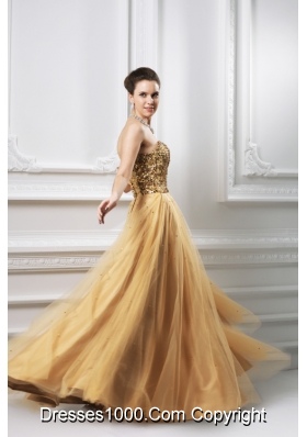 A-line Sweetheart Beading Organza Floor-length Prom Dress