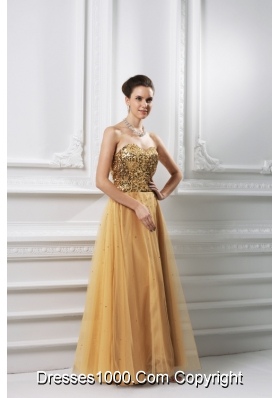 A-line Sweetheart Beading Organza Floor-length Prom Dress