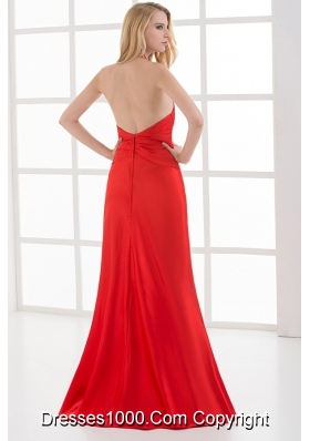 Column Halter Top Floor-length Beading Chiffon Red Prom Dress