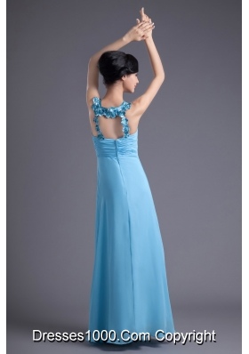 Empire Halter Top Floor-length Beading Aqua blue Prom Dress