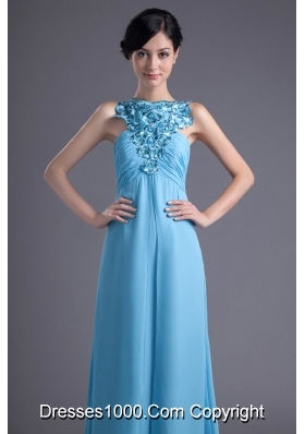 Empire Halter Top Floor-length Beading Aqua blue Prom Dress