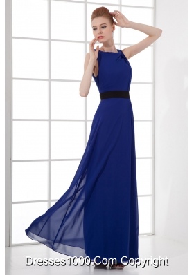 Peacock Blue Empire Bateau Floor-length Backless Prom Dress