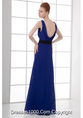 Peacock Blue Empire Bateau Floor-length Backless Prom Dress