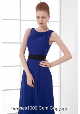 Peacock Blue Empire Bateau Floor-length Backless Prom Dress