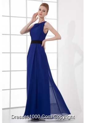 Peacock Blue Empire Bateau Floor-length Backless Prom Dress