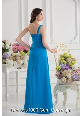 Empire One Shoulder Chiffon Appliques Ruching Dodger Blue Prom Dress