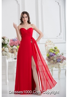 Sweetheart Empire Ruching Chiffon Prom Dress in Red