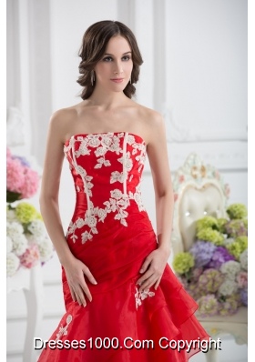 A-line Strapless Appliques Ruffled Layers Prom Dress