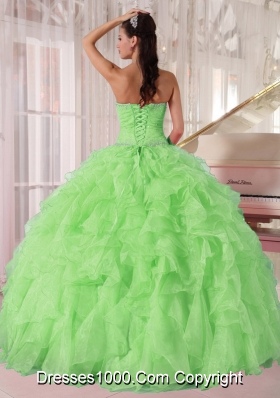 2014 New Spring Green Strapless Ruffles and Beading Elegant Quinceanera Dress for Girl