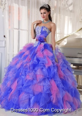 Appliques and Flowers Organza 2013 Quinceanera Dress for Sweet 16