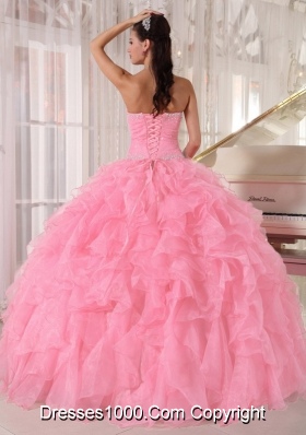 Baby Pink Ball Gown Strapless Floor-length Organza Beading Fashionable Quinceanera Dress