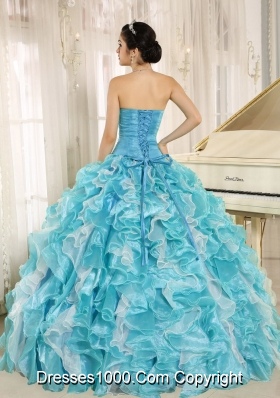 Beaded Ruffles Custom Made For 2013 Aqua Blue Elegant Quinceanera Dress