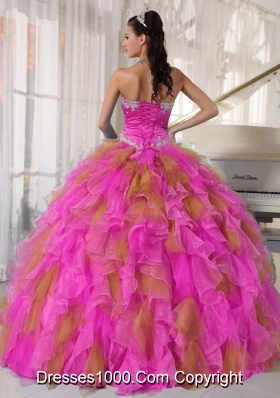 Beautiful Sweetheart Ruffels Elegant Quinceanera Dress with Hand Made Flower and Appliques