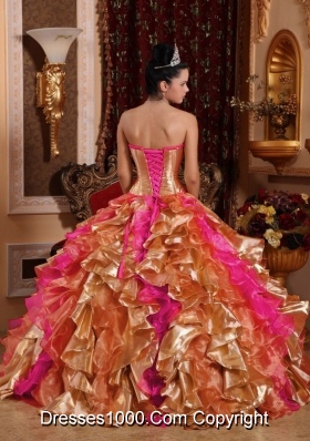 Discount Ball Gown Strapless Ruffles Organza Elegant Quinceanera Dress with Embroidery