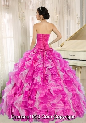 Hot Pink Beaded and Ruffles Custom Made For 2013 Fashionable Quinceanera Dress