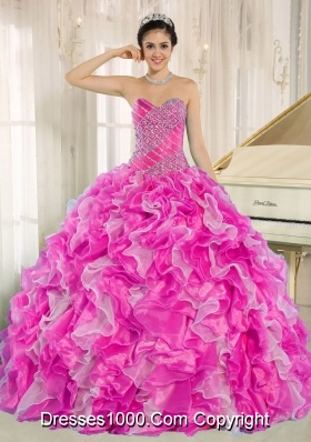 Hot Pink Beaded and Ruffles Custom Made For 2013 Fashionable Quinceanera Dress