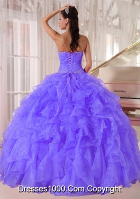 Luxurious Ball Gown Designer Quinceanera Dress with Strapless Purple Organza Beading