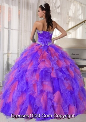 Multi-color Sweetheart Organza Appliques Decorate Fashionable Quinceanera Dress