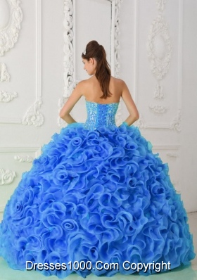 Organza Ball Gown Beaded Royal Blue Fashionable Quinceanera Dress with Strapless