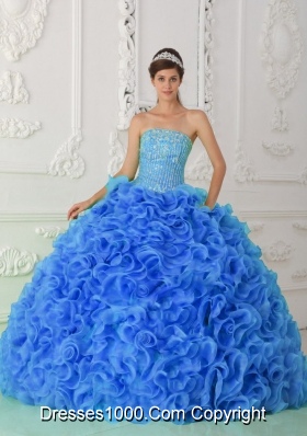 Organza Ball Gown Beaded Royal Blue Fashionable Quinceanera Dress with Strapless