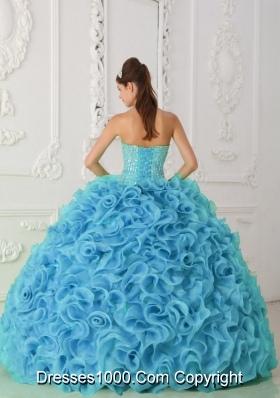 Organza Ball Gown Strapless Beading Blue 2013 Quinceanera Dress with Ruffles