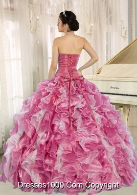 Pink Beaded Bodice and Ruffles Custom Made For 2013 Elegant Quinceanera Dress