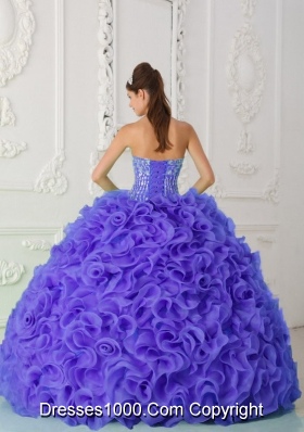 Purple Elegant Quinceanera Dress Ball Gown Strapless Organza Beading