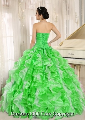 Spring Green Beaded and Ruffles Custom Made For 2013 Discount Quinceanera Dress